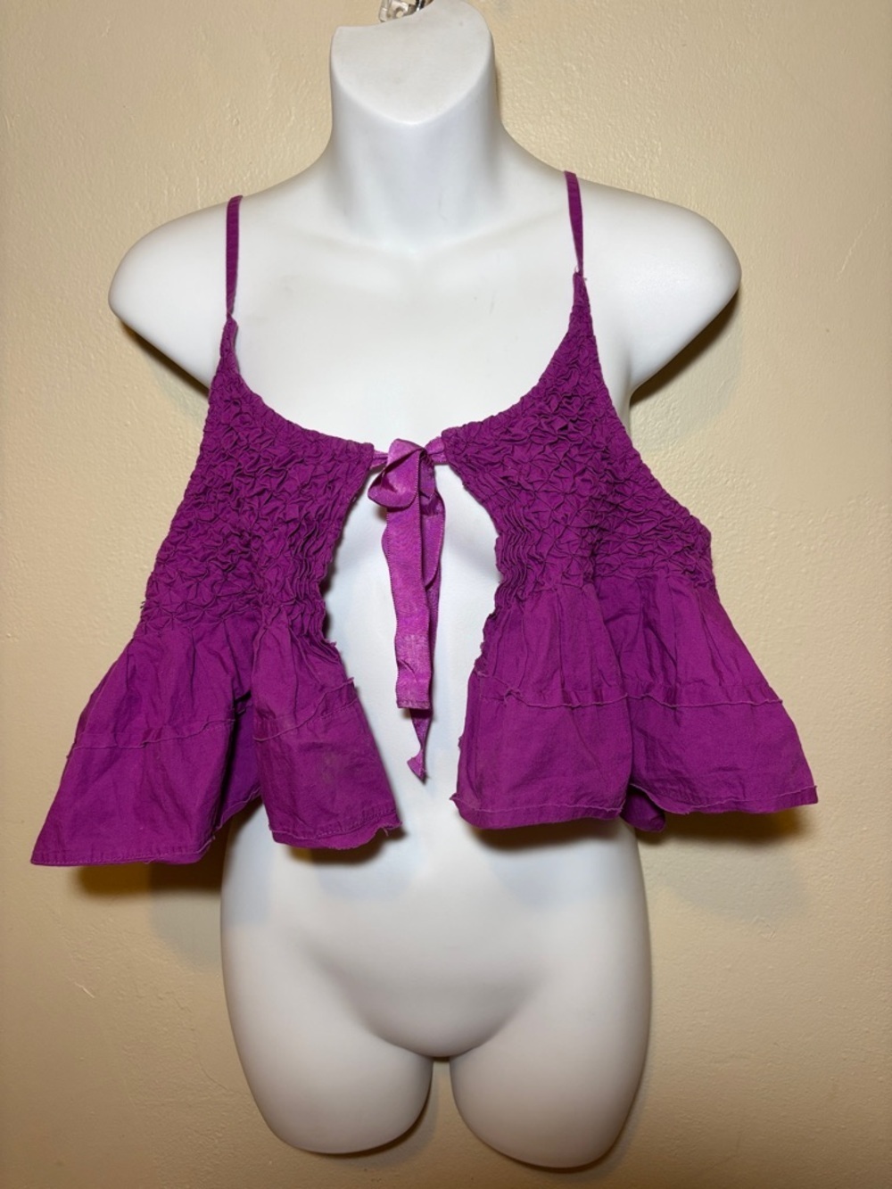 Women’s Smocked Tie-Front Crop Top in Fuchsia